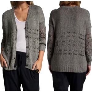 VINCE Knitted By Hand Gray Cardigan Sweater Open Knit V-Neck Oversized small